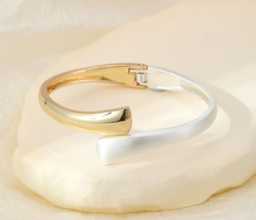 Bracelet: Cuff Hinge Overlapping Bars - Silver & Gold - Gracee Jewellery
