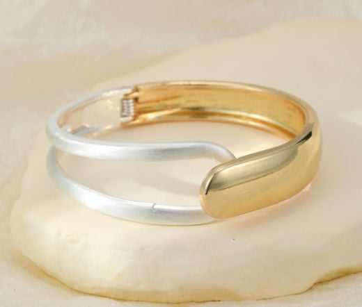Bracelet: Cuff Hinge Overlapping Open Bars - Silver & Gold - Gracee Jewellery