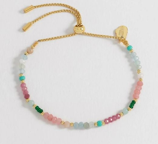 Bracelet: Lariat Amelia Mixed stone Green & Pink LOVEBeads - Gold Plated - Estella Bartlett