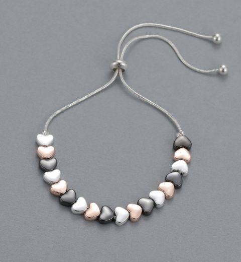 Bracelet: Lariat Heart Beads - Rose Gold Silver Grey