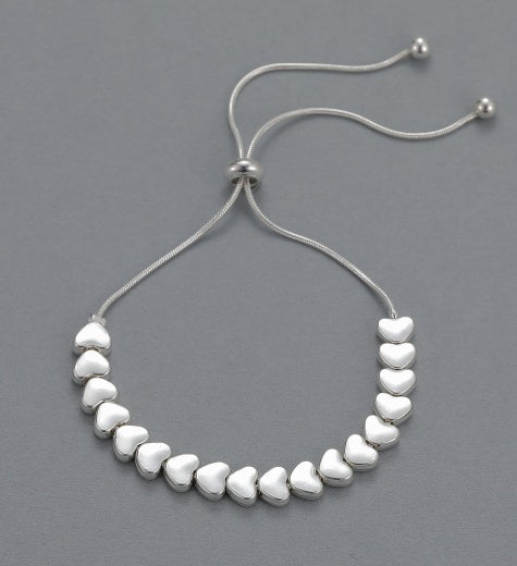 Bracelet: Lariat Heart Beads - Silver