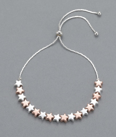 Bracelet: Lariat Star Beads - Rose Gold Silver