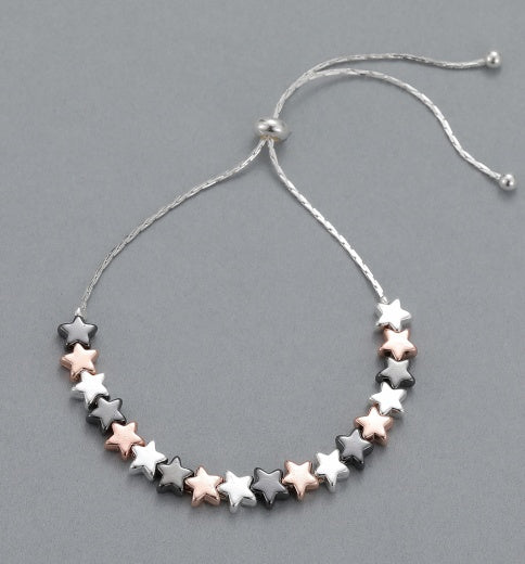 Bracelet: Lariat Star Beads - Rose Gold Silver Grey