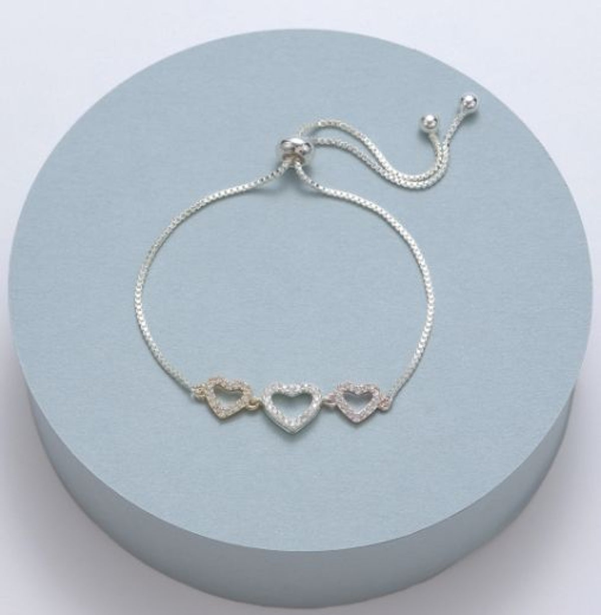 Bracelet: Lariat Triple Open Hearts - Silver Rose Gold