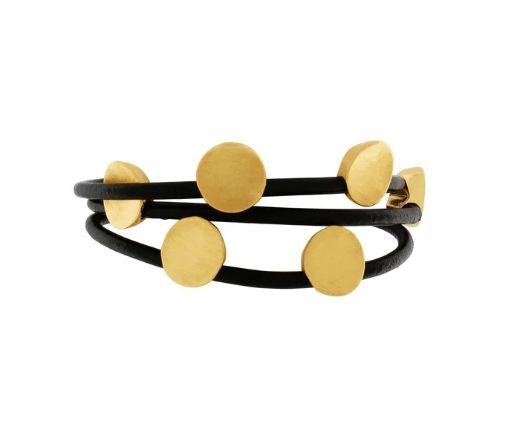 Bracelet: Magnetic Leather Multi Dot Scratched NOSTALGIA - Gold Plated - Dansk