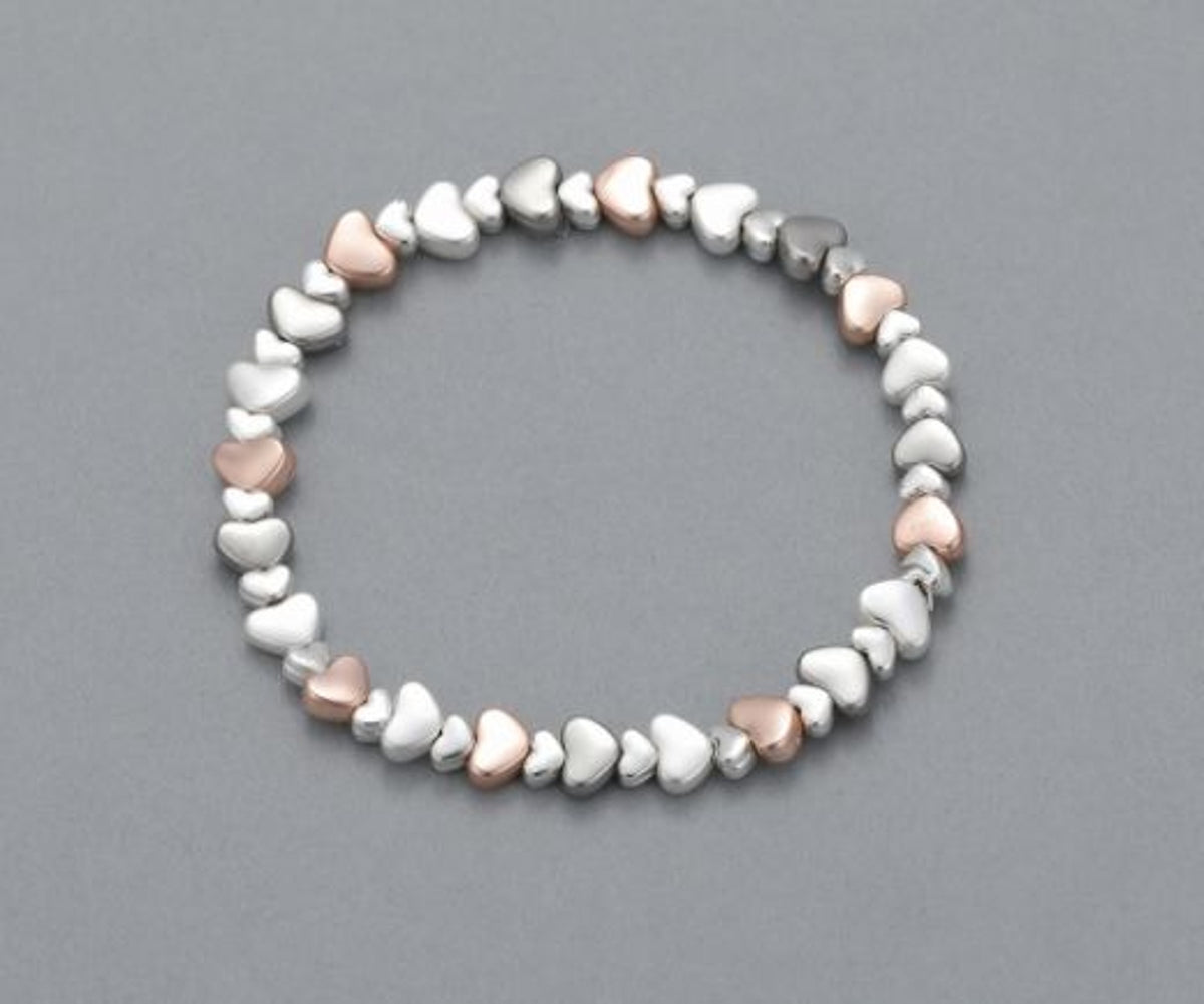 Bracelet: Stretch Large Small Hearts - Grey Silver  Rose Gold