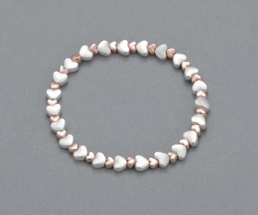 Bracelet: Stretch Large Small Hearts - Silver  Rose Gold
