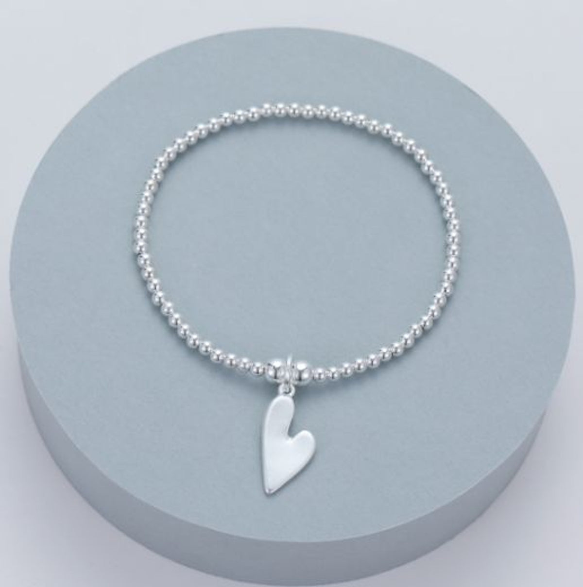 Bracelet: Stretch Small Beads Wonky Heart - Silver