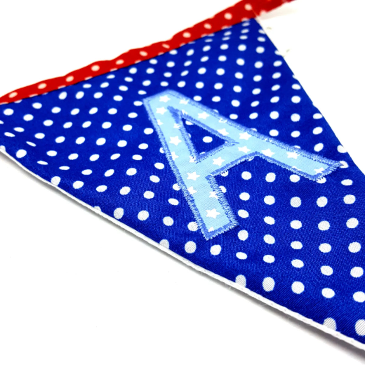 DARK BLUE Personalised Letter Bunting Flag: Fabric Triangle Boys Spot Star- Blue