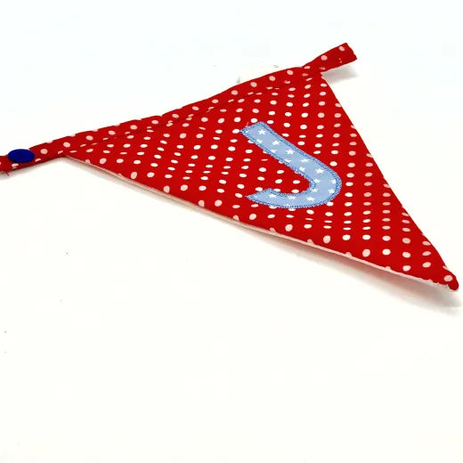RED Personalised Letter Bunting Flag: Fabric Triangle Boys Spot Star- Red