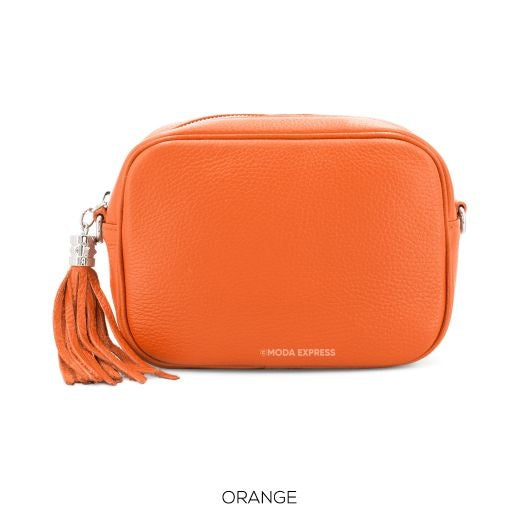 Camera Bag: Leather Changeable Strap Tassel Silver Zip - Vero Pelle