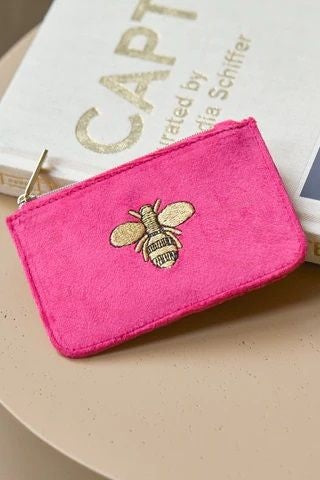 Card Purse: Velvet Embroidered Bee Fuchsia Pink  Estella Bartlett