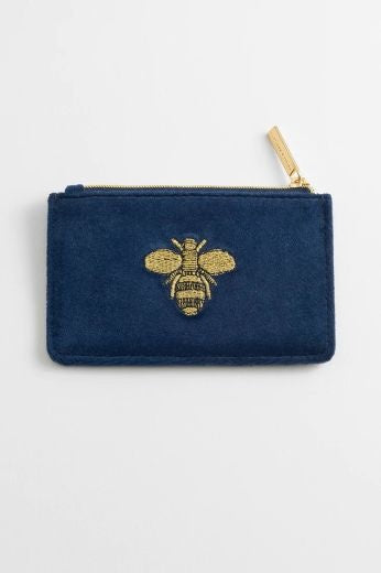 Card Purse: Velvet Embroidered Bee - Navy Blue - Estella Bartlett