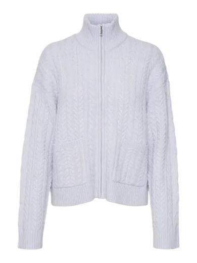Cardigan: Cable Knit High Neck Zip ESTHER - Cream - Vero Moda