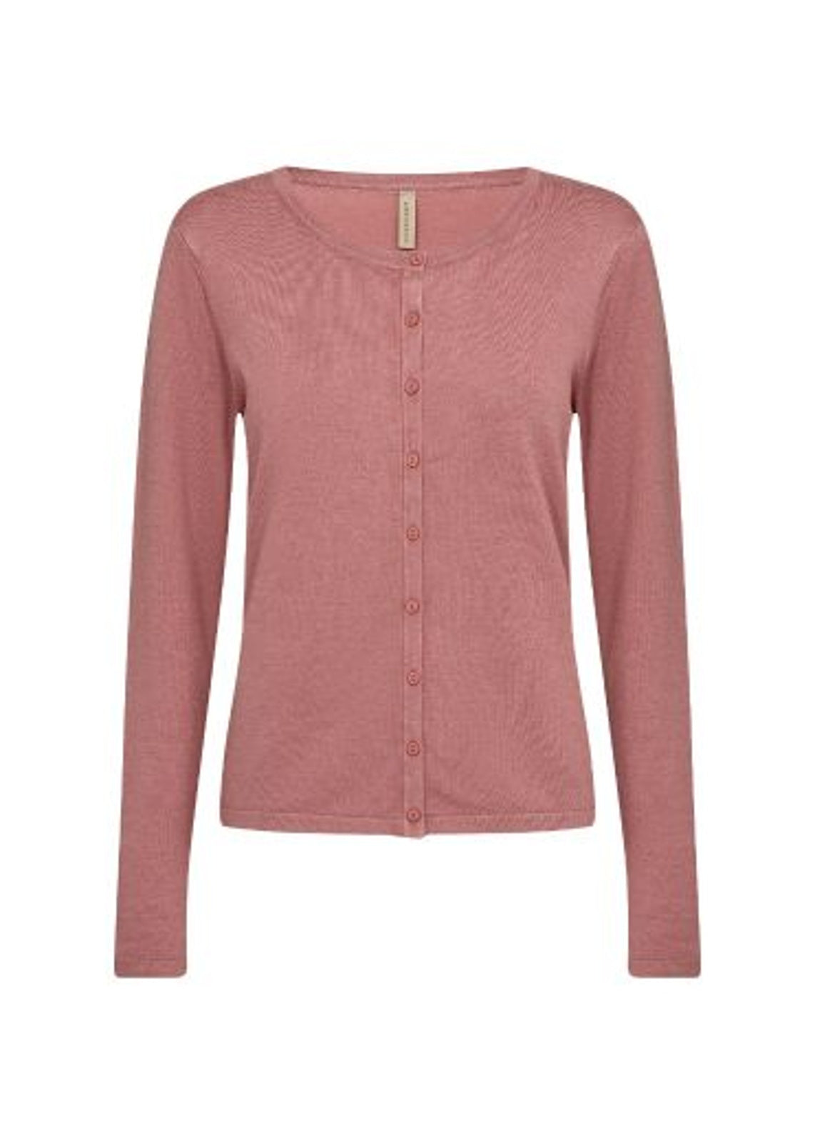 Cardigan: Fine Knit Round Neck Buttons DOLLIE- Blush Pink - Soya Concept