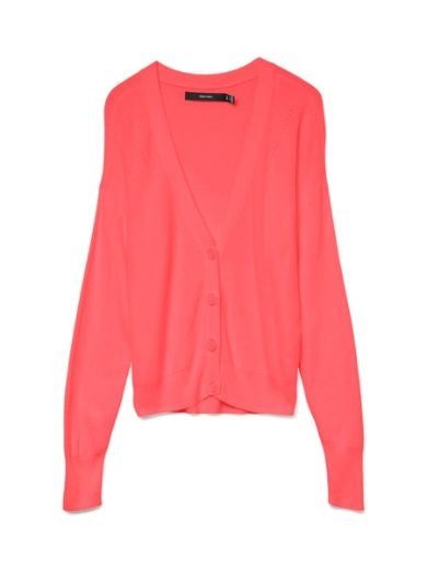 Cardigan: Fine Knit V Neck Long Sleeve NEWLEXSUN - Coral Pink - Vero Moda