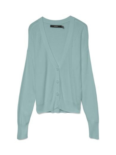 Cardigan: Fine Knit V Neck Long Sleeve NEWLEXSUN - Mint Green - Vero Moda