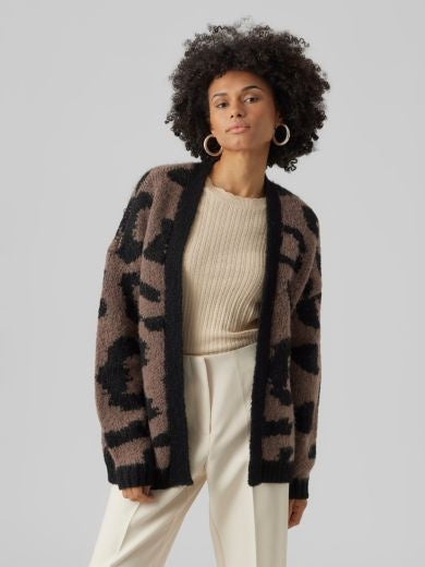 Cardigan: Knit Open Short Print ZELMA - Brown Lentil - Vero Moda