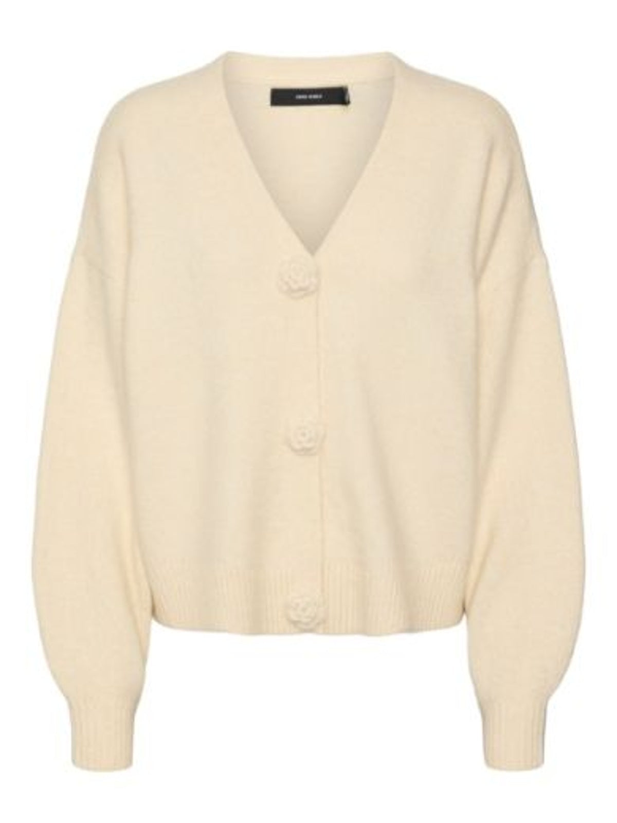 Cardigan: Knit V Neck Long sleeve Flower Button CECILY - Cream - Vero Moda