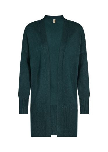 Cardigan: Soft Plain Long Sleeve Long DOLLIE - DARK GREEN MELANGE - Soya Concept
