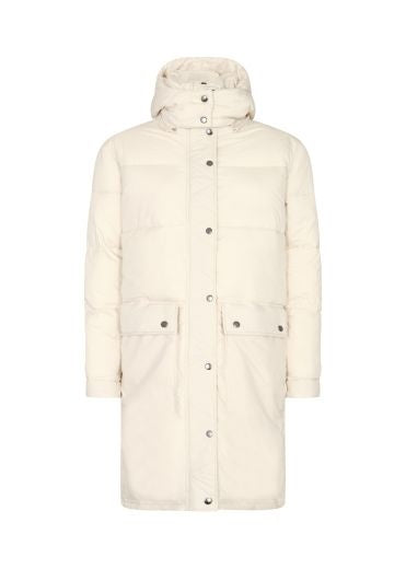 Coat: Puffa Padded Buttons High Neck Long Ellemi - Cream