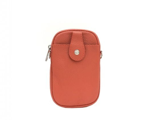 Pouch Bag: Leather Mini Phone Changeable Strap Silver Zip - Vero Pelle