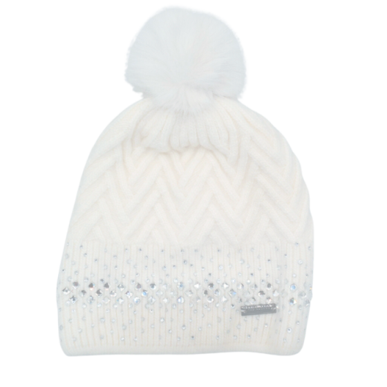 Knitted Hat: Diamante Pompom - Cream