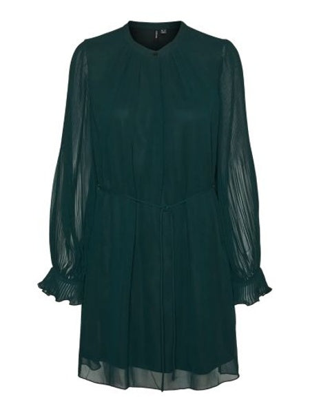 Midi Dress: Chiffon Sheer Long Sleeves HERLE - Dark Green