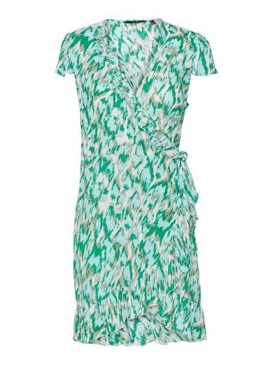 Short Dress: Lightweight Wrap Pattern Cap Sleeve Menny - Bright Green - Vero Moda