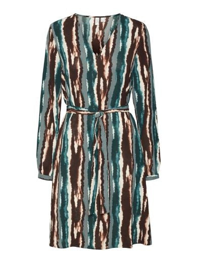 Midi Dress: Lightweight V Neck Long Sleeve Stripe Pattern TALLIA - Dark Green Mix - Vero Moda