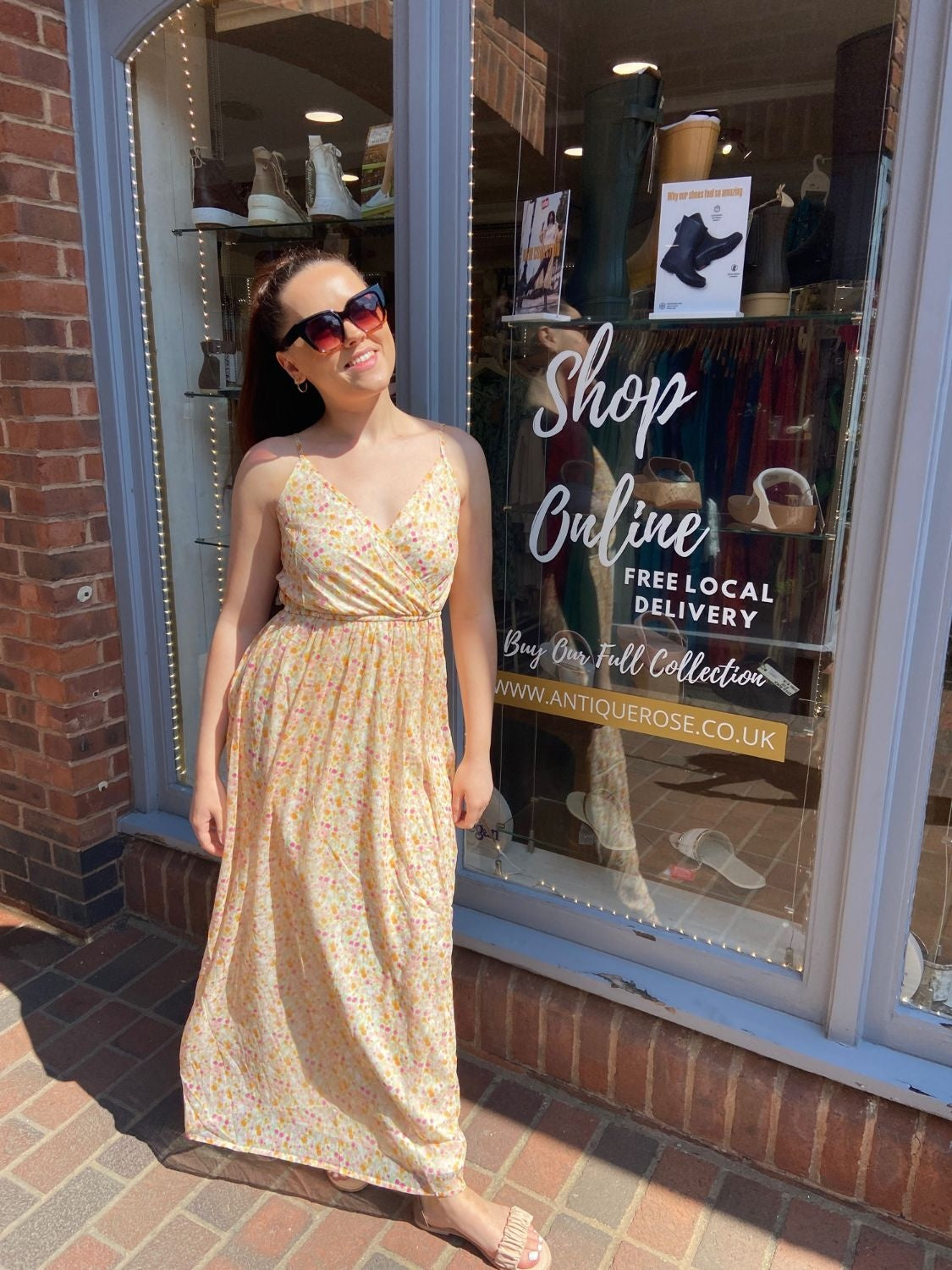 Long Dress: Lightweight V Neck Maxi Floral Print Smilla - White & Orange - Vero Moda