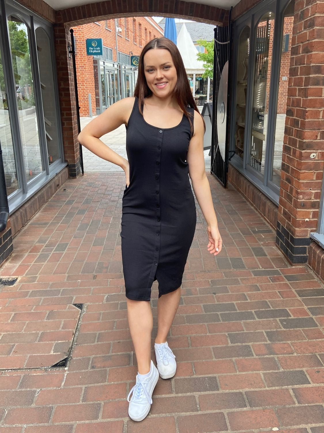 Midi Dress: Organic Cotton Button Front Sleeveless Florentina - Black - Vero Moda AWARE