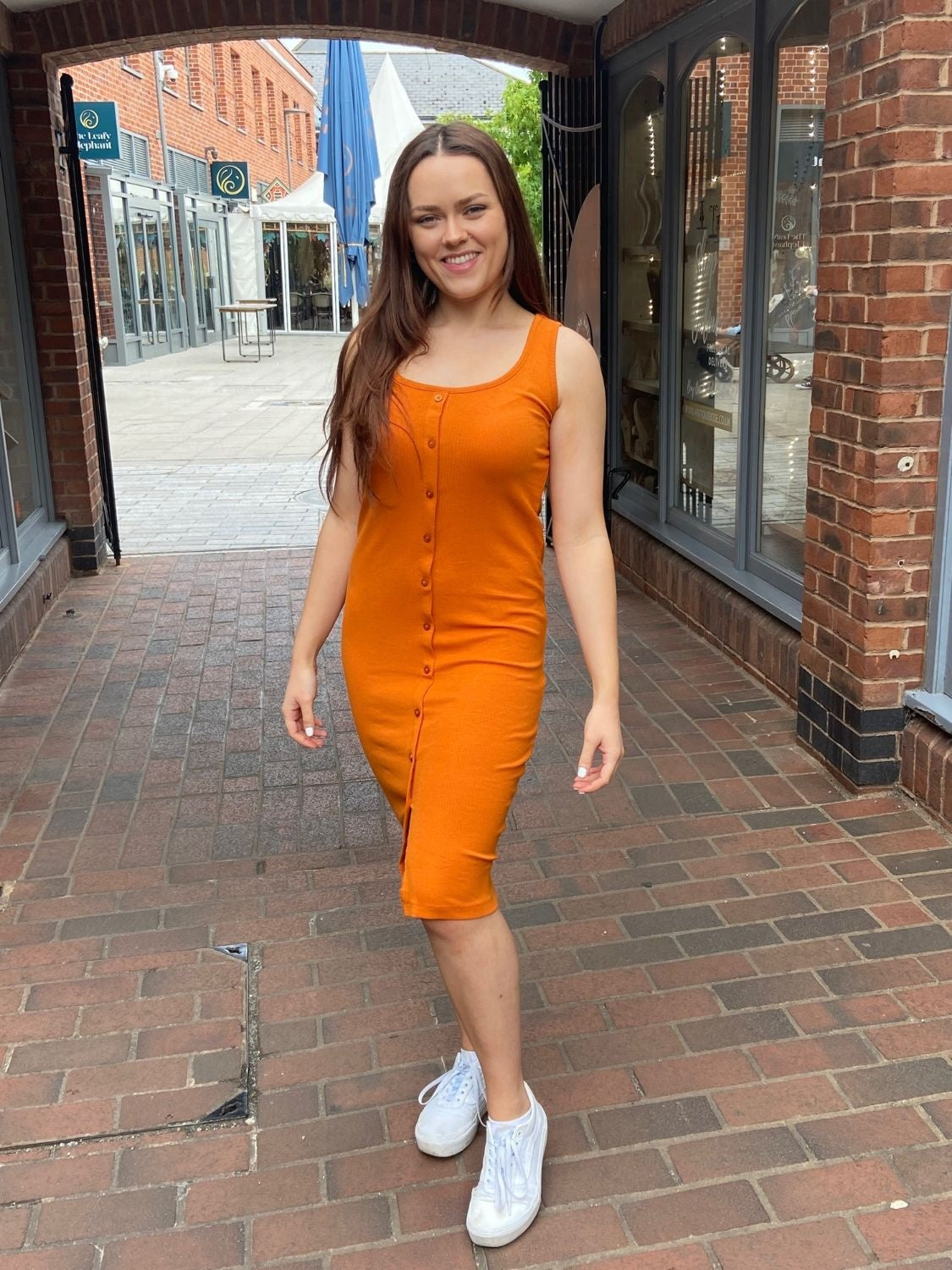 Midi Dress: Organic Cotton Button Front Sleeveless Florentina - Orange - Vero Moda AWARE