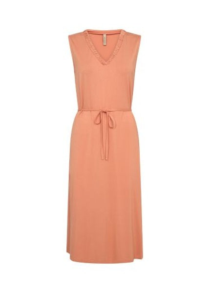 Midi Dress: Soft Touch Sleeveless V Neck MARICA - ORANGE - Soya Concept