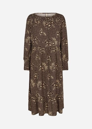 Midi Dress: Viscose Rose Spot Pattern Gillian - Black - Soya Concept