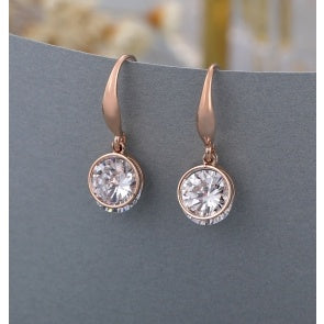 Earrings: Drop Hook Crystal Simple - Rose Gold