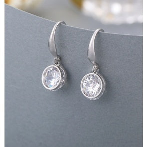 Earrings: Drop Hook Crystal Simple - Silver
