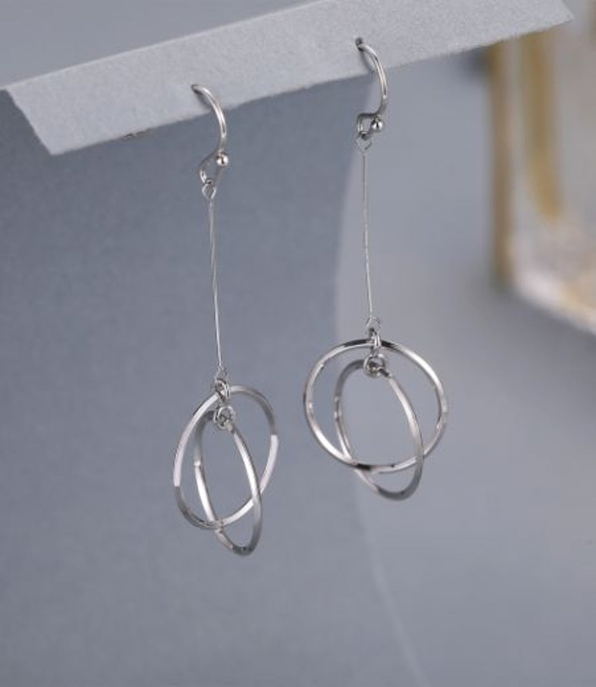 Earrings: Drop Hook Open Circles Interlinking Matte - Silver
