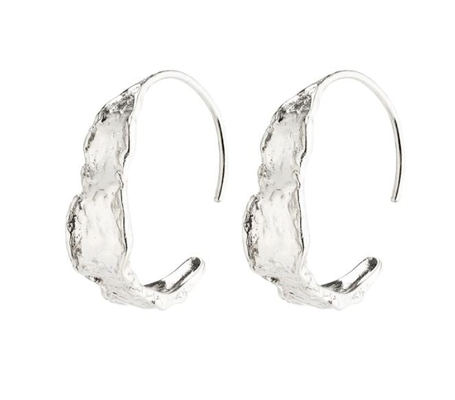 Earrings: Drop Hook Textured Leaf Design Compass - Silver Plated