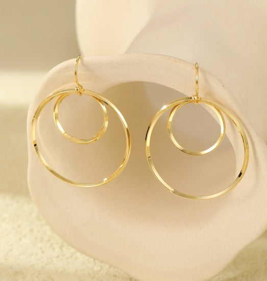 Earrings: Drop Hook Open Circles - Gold - Gracee Jewellery