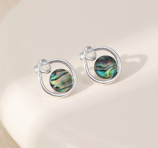 Earrings: Stud Circle Disc - Silver Blue - Gracee Jewellery