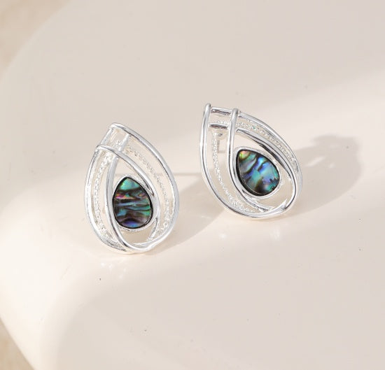 Earrings: Stud Oval Charm - Silver Blue - Gracee Jewellery