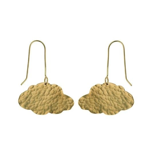 Earrings: Drop Hook  Handmade Cloud Hammered - Brass - Just Trade