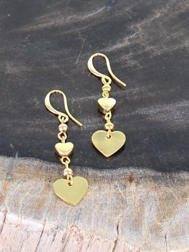 Earrings: Drop Hook Hearts  - Gold Plated - Suzie Blue