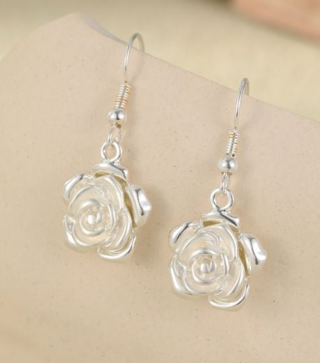 Earrings: Drop Hook Roses - Silver - Gracee Jewellery
