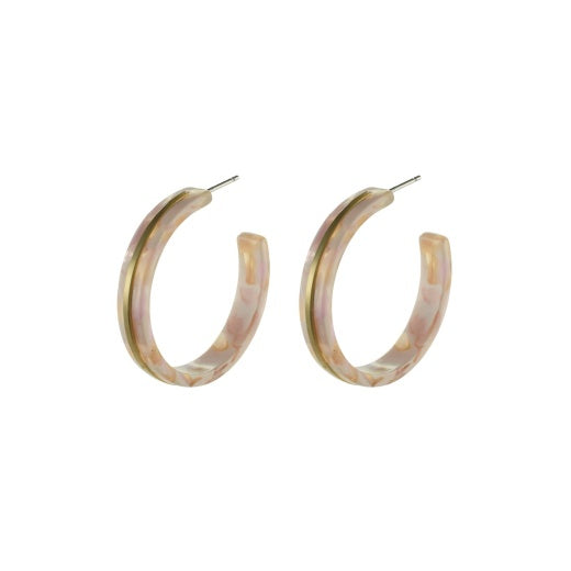 Earrings: Hoop Pink Rose Selma Marble Gold Details - Gold Plated - PILGRIM