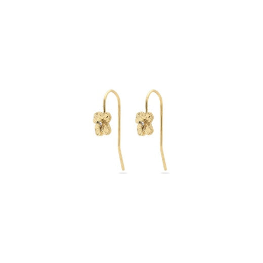 Earrings: Pull Through Justine Hammered Flower Tiny Crystal Centre Shiny - Gold Plated - Pilgrim
