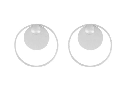 Earrings: Drop Stud Circle in Circle Tabitha - Silver Plated - FASHION - Dansk