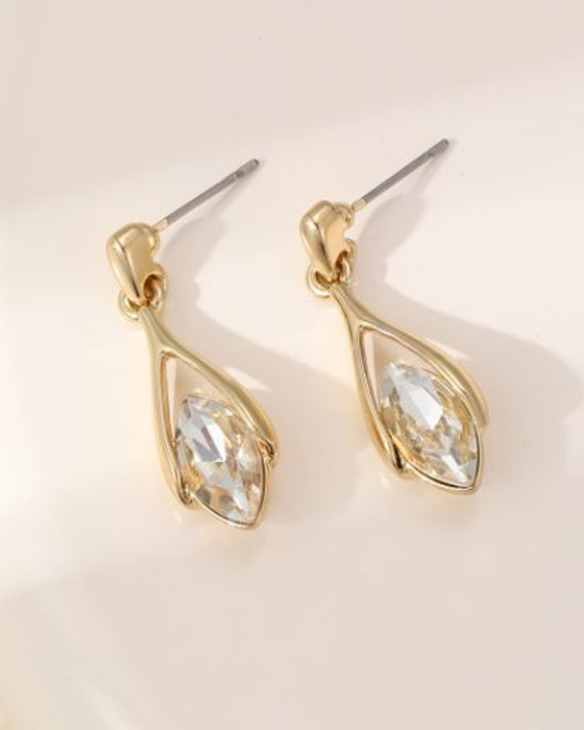 Earrings: Drop Stud Crystal Tear Drop - Gold  Gracee Jewellery