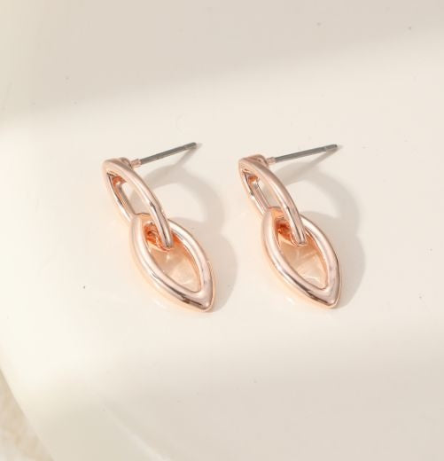Earrings: Drop Stud Linked Tear Drops - Rose Gold  Gracee Jewellery